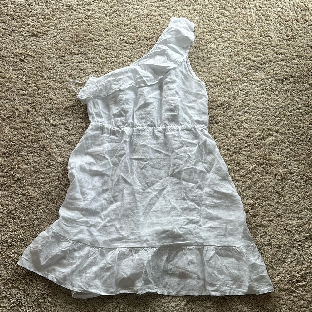 Valentina Naldi Linen Swim Dress Cover-Up One Shoulder Ruffle Sz L New